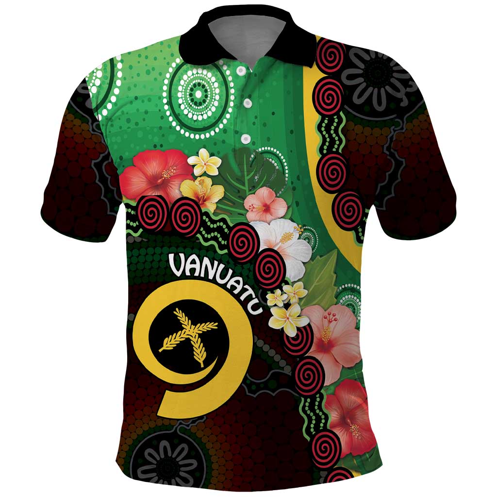 Long God Yumi Stanap Vanuatu Polo Shirt Tropical Flowers Aboriginal Pattern LT14 Green - Polynesian Pride