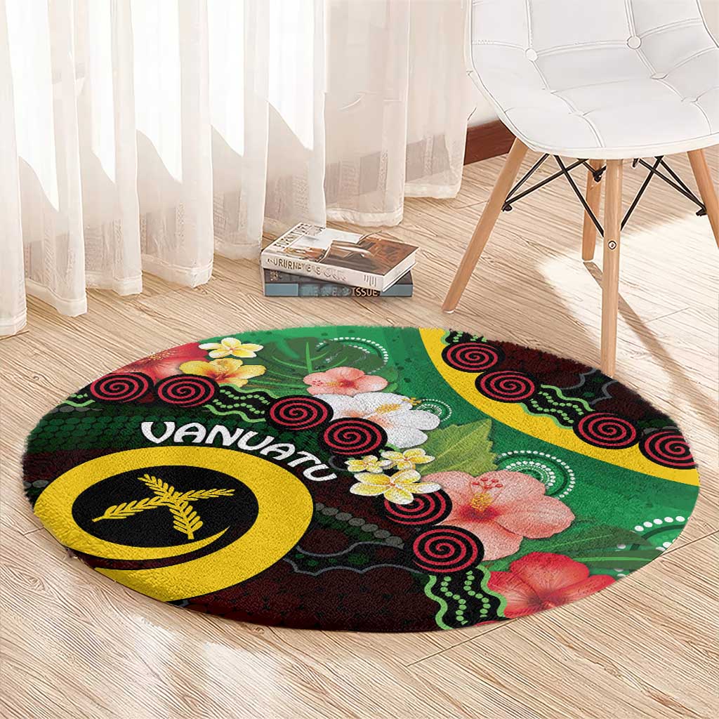 Long God Yumi Stanap Vanuatu Round Carpet Tropical Flowers Aboriginal Pattern