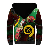 Long God Yumi Stanap Vanuatu Sherpa Hoodie Tropical Flowers Aboriginal Pattern