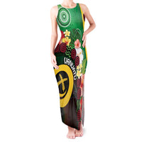 Long God Yumi Stanap Vanuatu Tank Maxi Dress Tropical Flowers Aboriginal Pattern