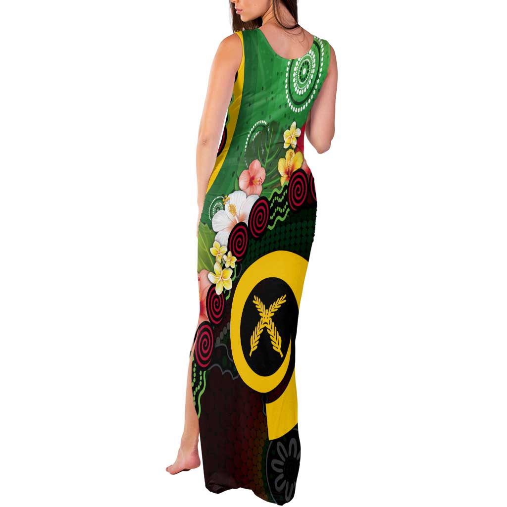 Long God Yumi Stanap Vanuatu Tank Maxi Dress Tropical Flowers Aboriginal Pattern