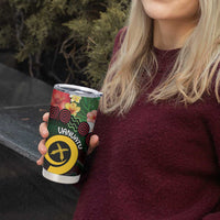 Long God Yumi Stanap Vanuatu Tumbler Cup Tropical Flowers Aboriginal Pattern