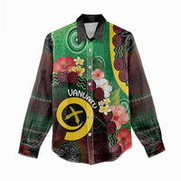 Long God Yumi Stanap Vanuatu Women Casual Shirt Tropical Flowers Aboriginal Pattern