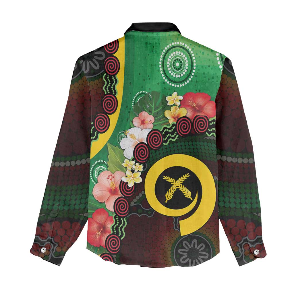 Long God Yumi Stanap Vanuatu Women Casual Shirt Tropical Flowers Aboriginal Pattern