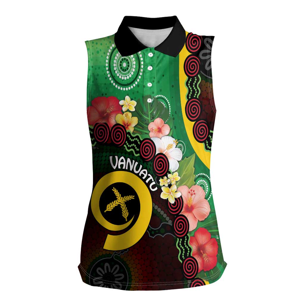 Long God Yumi Stanap Vanuatu Women Sleeveless Polo Shirt Tropical Flowers Aboriginal Pattern LT14 Female Green - Polynesian Pride