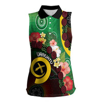 Long God Yumi Stanap Vanuatu Women Sleeveless Polo Shirt Tropical Flowers Aboriginal Pattern LT14 Female Green - Polynesian Pride