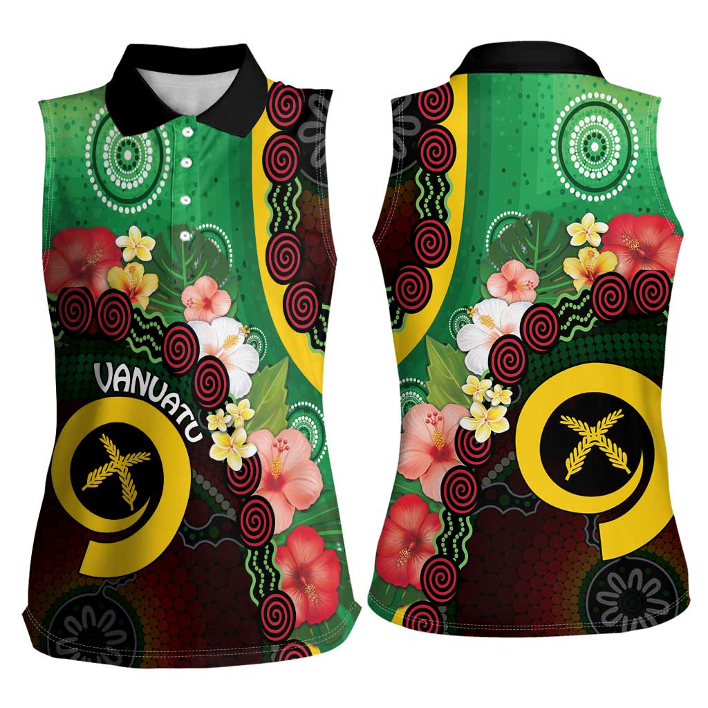 Long God Yumi Stanap Vanuatu Women Sleeveless Polo Shirt Tropical Flowers Aboriginal Pattern LT14 - Polynesian Pride