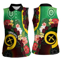 Long God Yumi Stanap Vanuatu Women Sleeveless Polo Shirt Tropical Flowers Aboriginal Pattern LT14 - Polynesian Pride