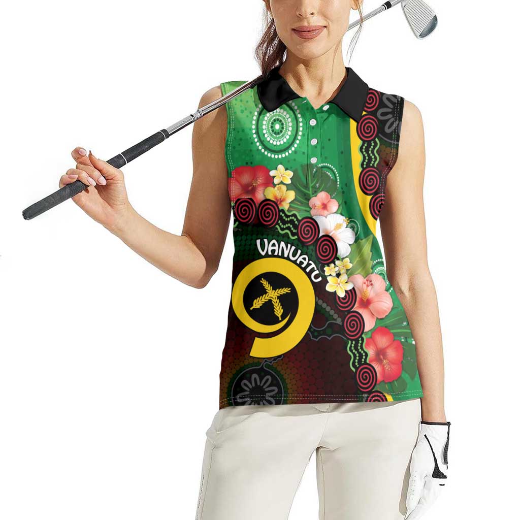 Long God Yumi Stanap Vanuatu Women Sleeveless Polo Shirt Tropical Flowers Aboriginal Pattern LT14 - Polynesian Pride