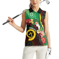 Long God Yumi Stanap Vanuatu Women Sleeveless Polo Shirt Tropical Flowers Aboriginal Pattern LT14 - Polynesian Pride