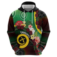 Long God Yumi Stanap Vanuatu Zip Hoodie Tropical Flowers Aboriginal Pattern