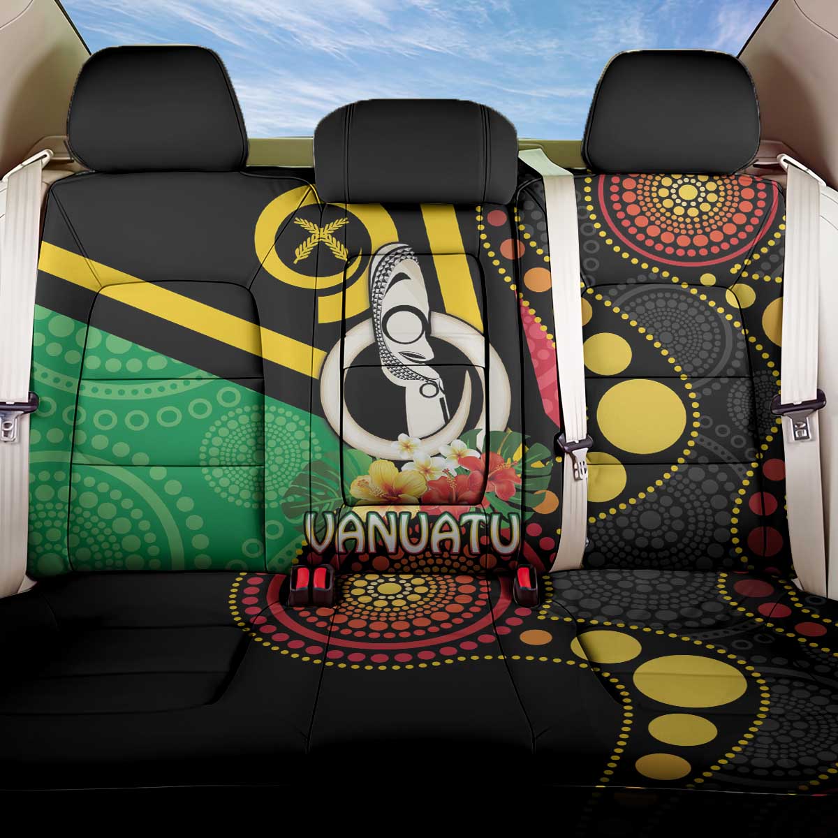 Tamtam Drum Vanuatu Back Car Seat Cover Boar Tusk Aboriginal Flag Style