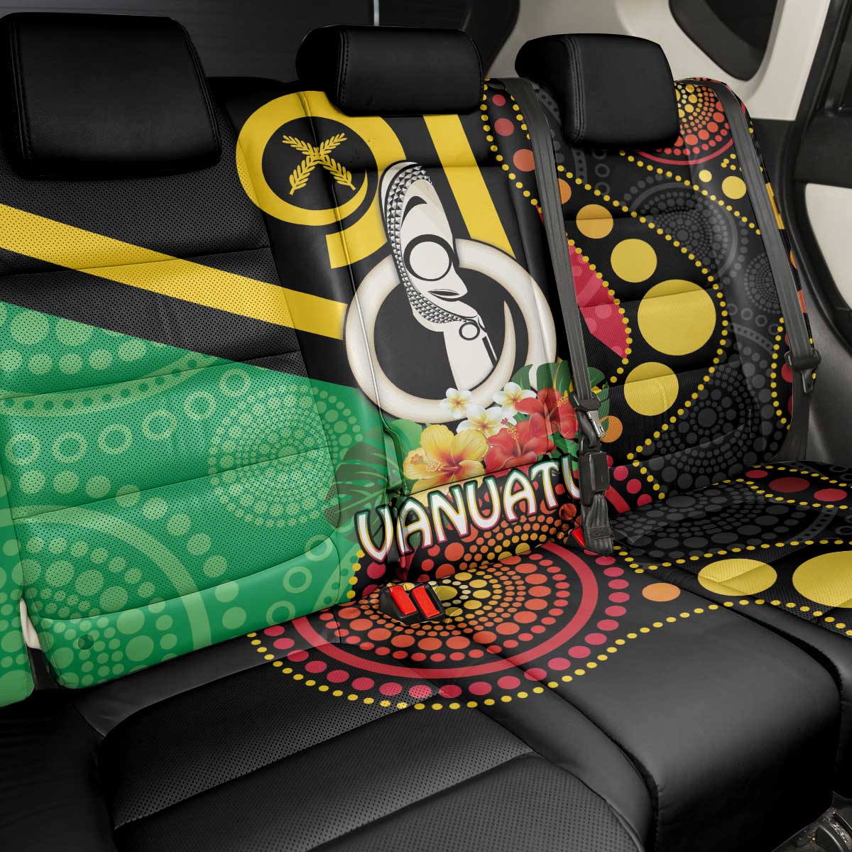 Tamtam Drum Vanuatu Back Car Seat Cover Boar Tusk Aboriginal Flag Style