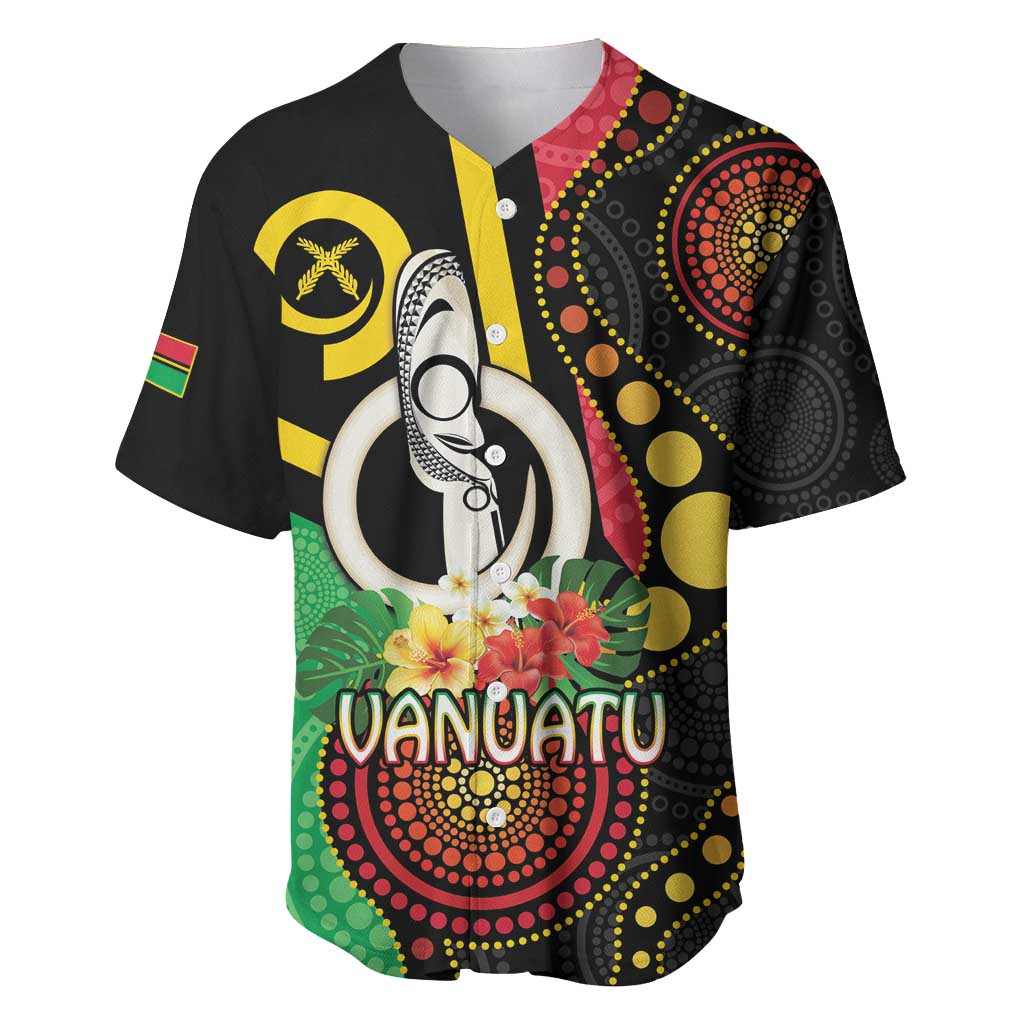 Tamtam Drum Vanuatu Baseball Jersey Boar Tusk Aboriginal Flag Style