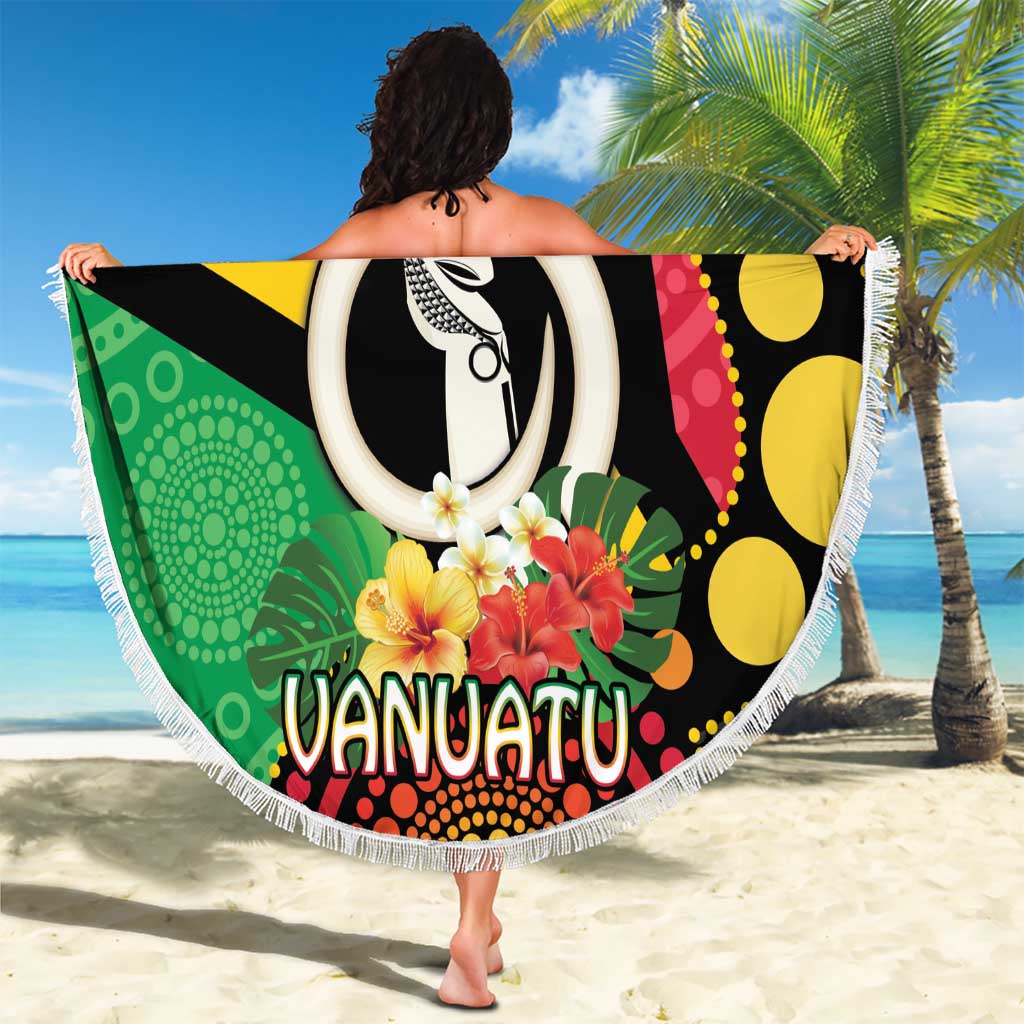 Tamtam Drum Vanuatu Beach Blanket Boar Tusk Aboriginal Flag Style