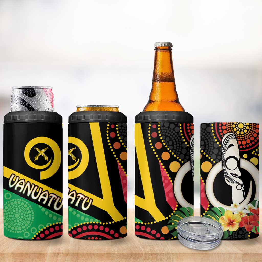 Tamtam Drum Vanuatu 4 in 1 Can Cooler Tumbler Boar Tusk Aboriginal Flag Style