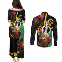 Tamtam Drum Vanuatu Couples Matching Puletasi and Long Sleeve Button Shirt Boar Tusk Aboriginal Flag Style LT14 - Polynesian Pride