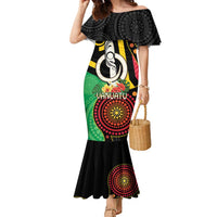 Tamtam Drum Vanuatu Family Matching Mermaid Dress and Hawaiian Shirt Boar Tusk Aboriginal Flag Style