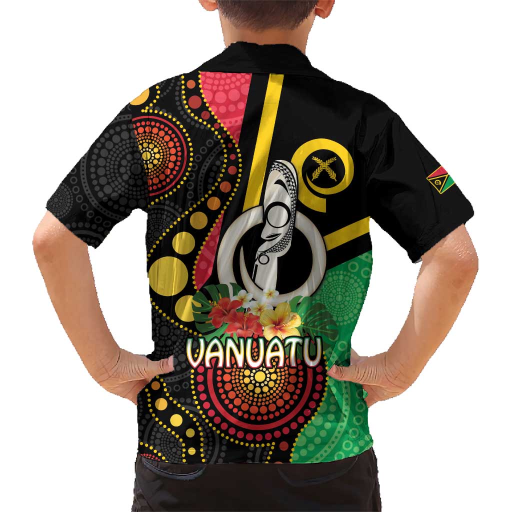 Tamtam Drum Vanuatu Family Matching Short Sleeve Bodycon Dress and Hawaiian Shirt Boar Tusk Aboriginal Flag Style