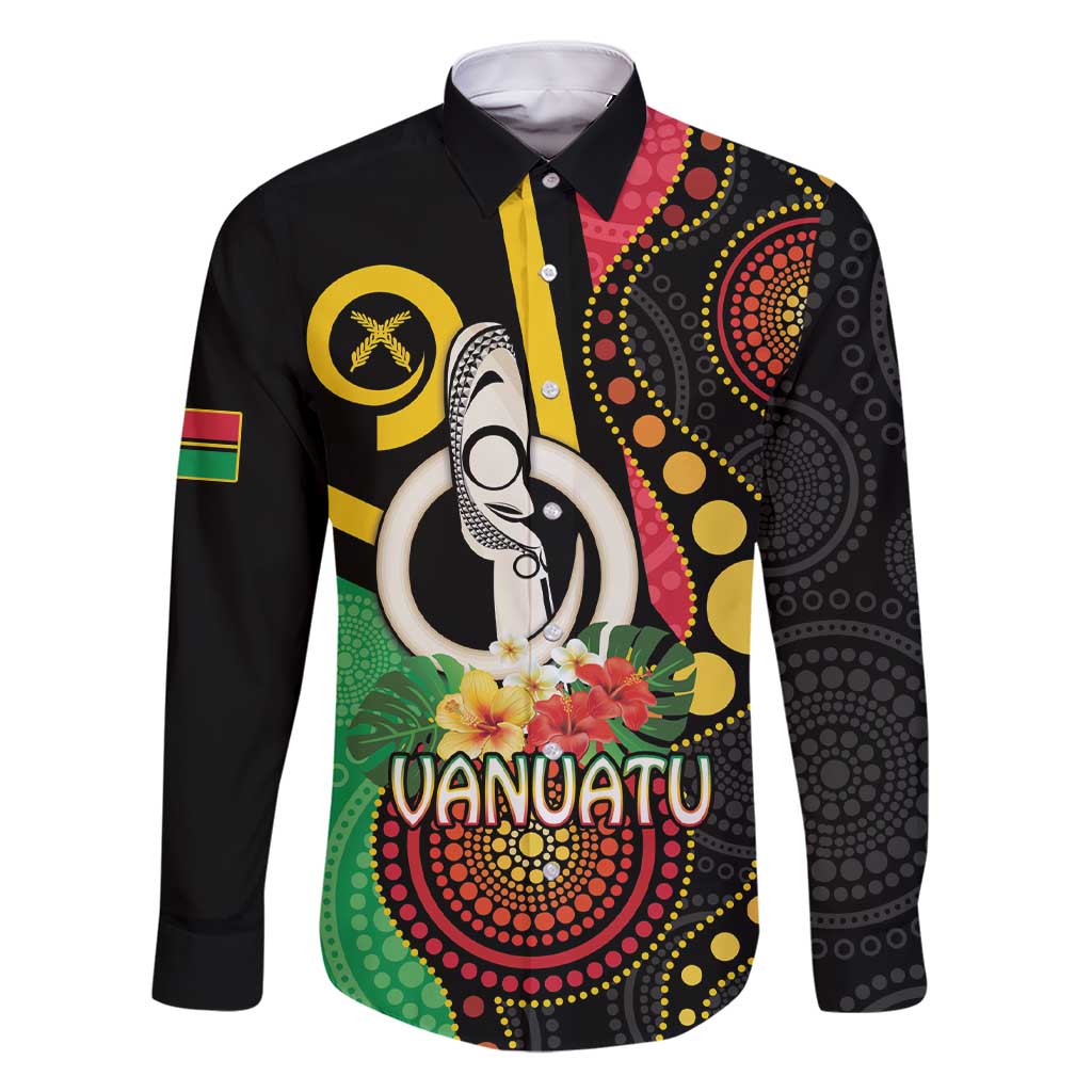 Tamtam Drum Vanuatu Family Matching Short Sleeve Bodycon Dress and Hawaiian Shirt Boar Tusk Aboriginal Flag Style