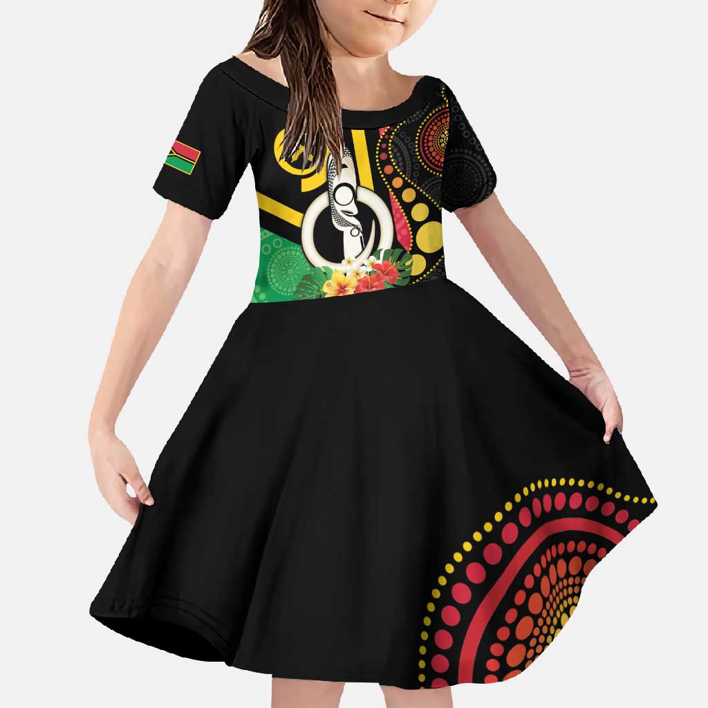 Tamtam Drum Vanuatu Family Matching Summer Maxi Dress and Hawaiian Shirt Boar Tusk Aboriginal Flag Style