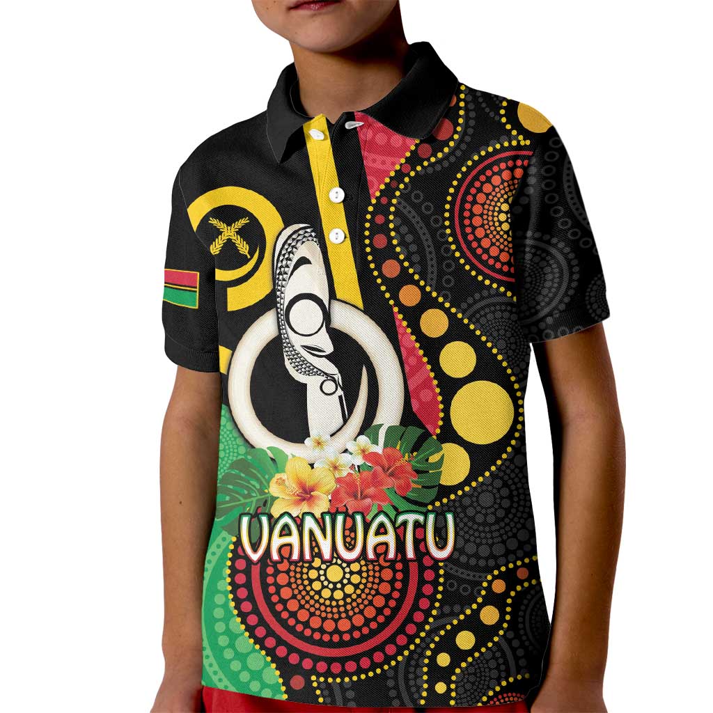 Tamtam Drum Vanuatu Kid Polo Shirt Boar Tusk Aboriginal Flag Style LT14 Kid Black - Polynesian Pride