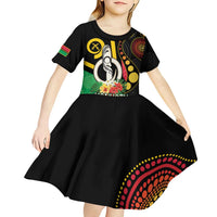 Tamtam Drum Vanuatu Kid Short Sleeve Dress Boar Tusk Aboriginal Flag Style LT14 - Polynesian Pride