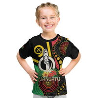 Tamtam Drum Vanuatu Kid T Shirt Boar Tusk Aboriginal Flag Style LT14 Black - Polynesian Pride