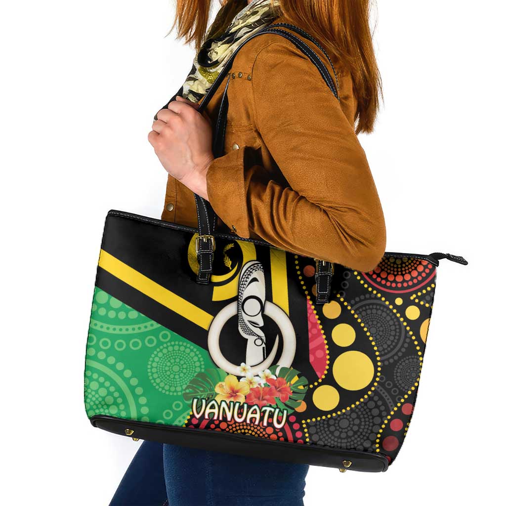 Tamtam Drum Vanuatu Leather Tote Bag Boar Tusk Aboriginal Flag Style