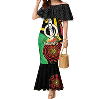 Tamtam Drum Vanuatu Mermaid Dress Boar Tusk Aboriginal Flag Style LT14 Women Black - Polynesian Pride
