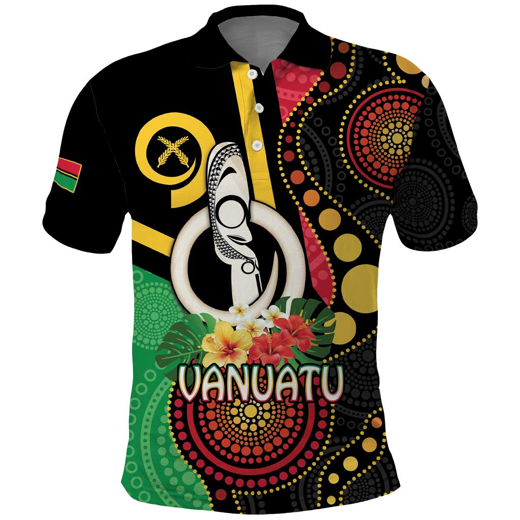 Tamtam Drum Vanuatu Polo Shirt Boar Tusk Aboriginal Flag Style LT14 Black - Polynesian Pride