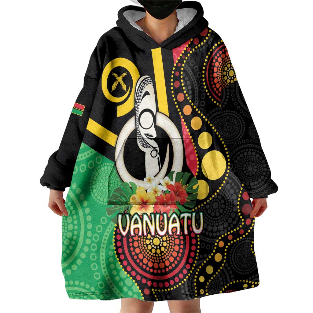 Tamtam Drum Vanuatu Wearable Blanket Hoodie Boar Tusk Aboriginal Flag Style