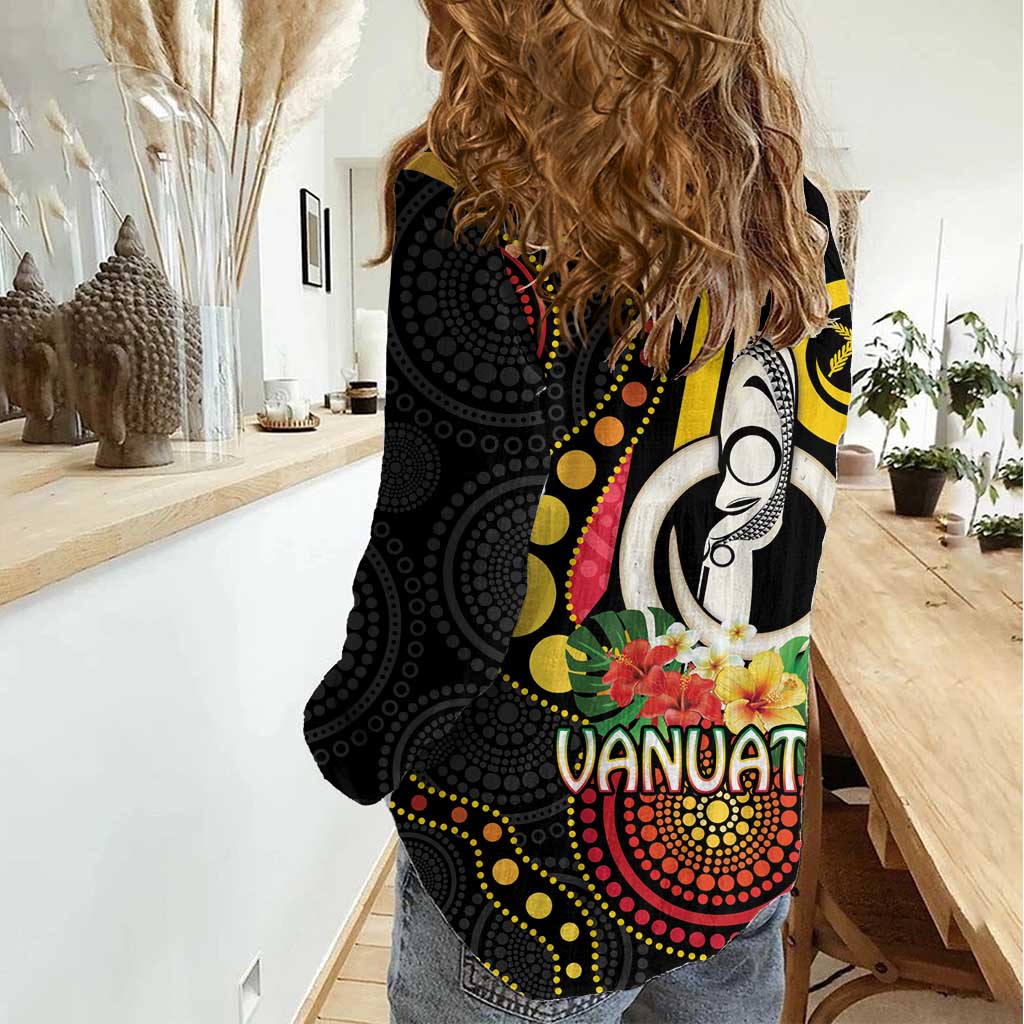 Tamtam Drum Vanuatu Women Casual Shirt Boar Tusk Aboriginal Flag Style