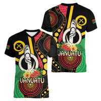 Tamtam Drum Vanuatu Women V-Neck T-Shirt Boar Tusk Aboriginal Flag Style LT14 - Polynesian Pride