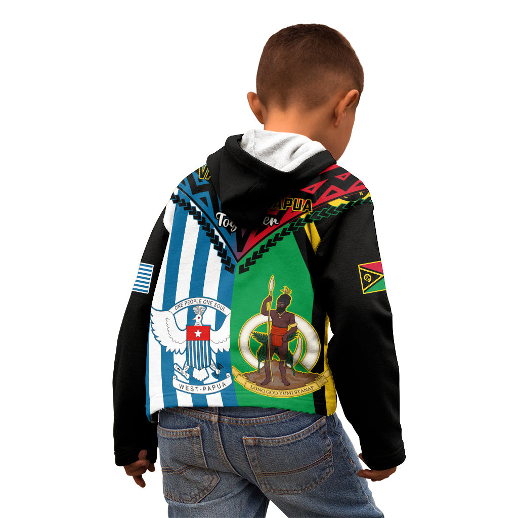 Vanuatu And West Papua Kid Hoodie Coat Of Arms Mix Flag Style LT14 - Polynesian Pride