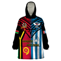 Vanuatu And West Papua Wearable Blanket Hoodie Coat Of Arms Mix Flag Style LT14 One Size Black - Polynesian Pride