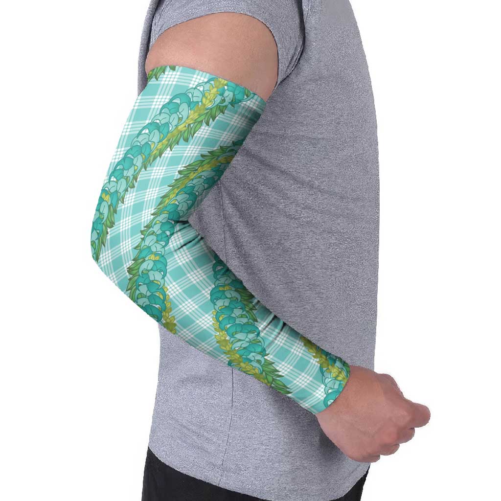 Hawaii Jade Vine Lei Arm Sleeves Aloha Palaka Motif - Turquoise - Polynesian Pride