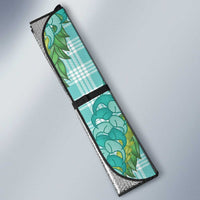Hawaii Jade Vine Lei Auto Sun Shade Aloha Palaka Motif - Turquoise - Polynesian Pride