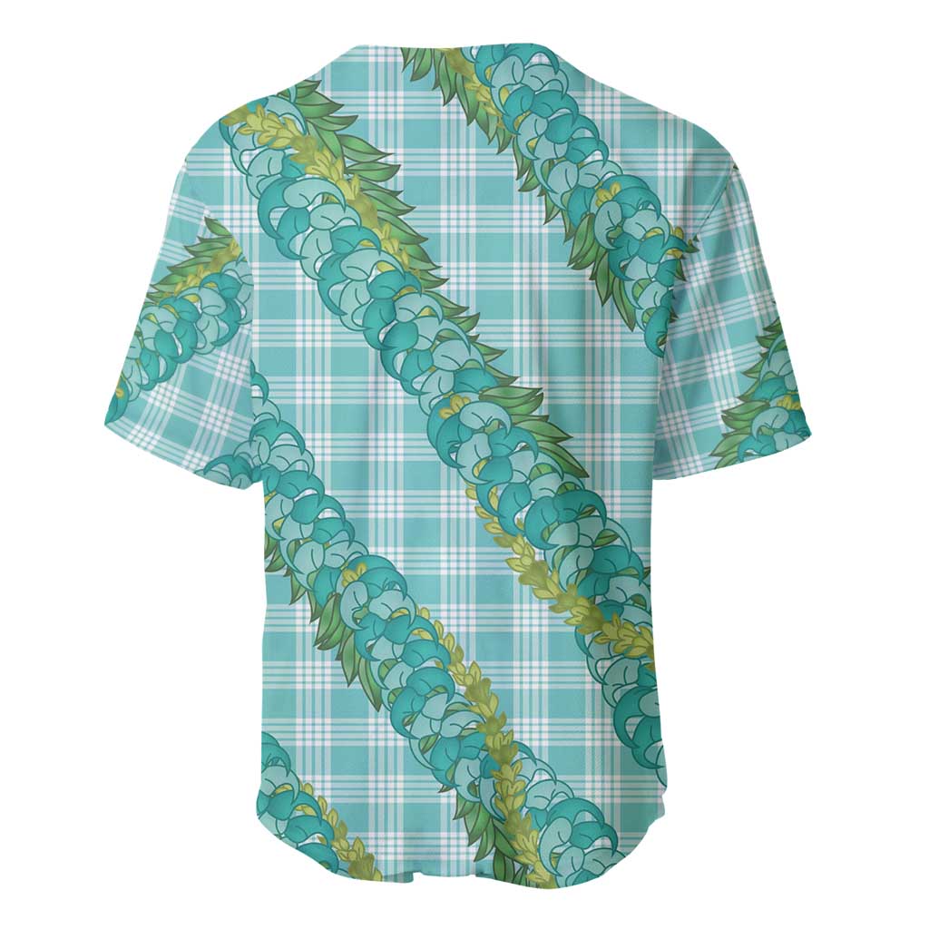 Hawaii Jade Vine Lei Baseball Jersey Aloha Palaka Motif - Turquoise - Polynesian Pride