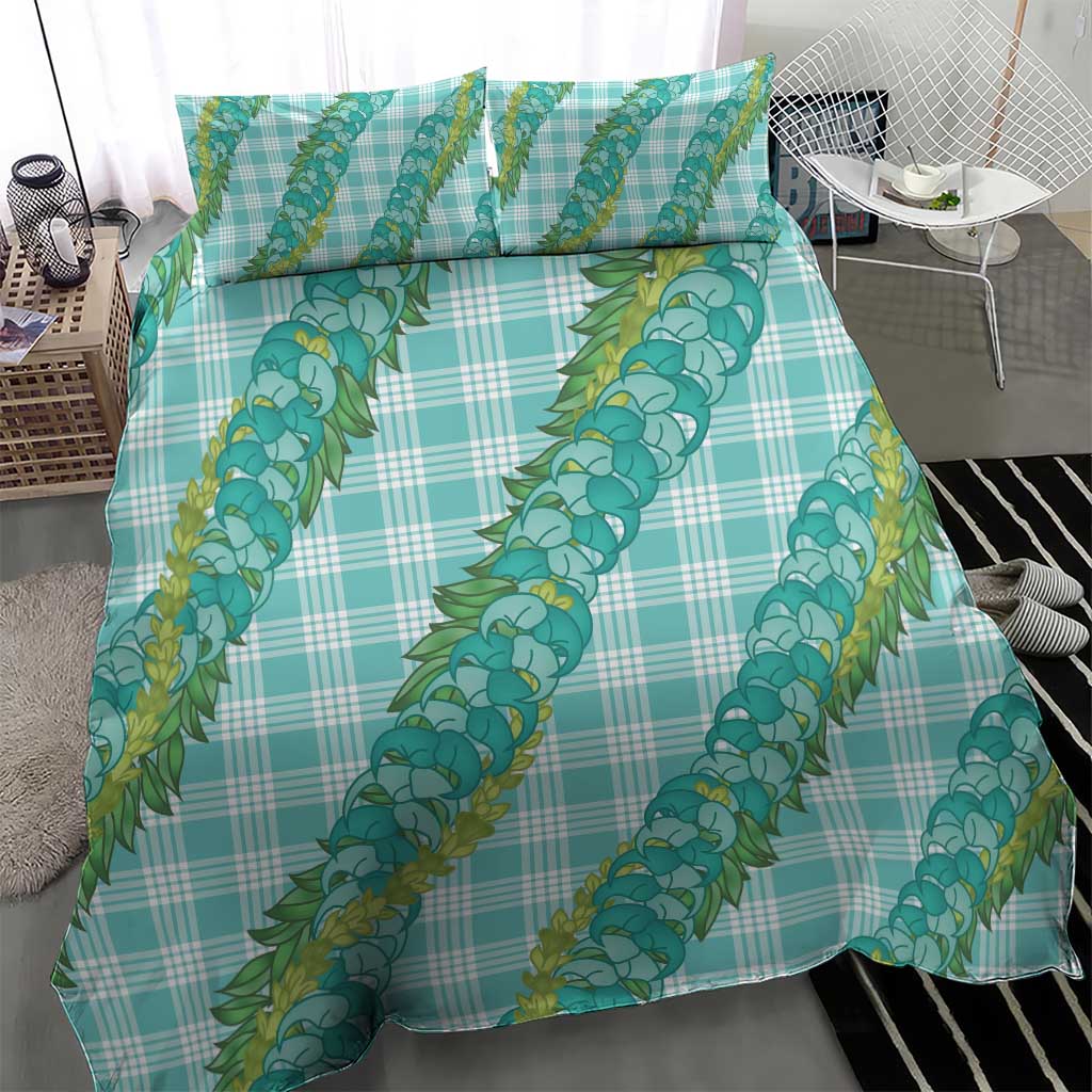 Hawaii Jade Vine Lei Bedding Set Aloha Palaka Motif - Turquoise - Polynesian Pride