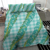 Hawaii Jade Vine Lei Bedding Set Aloha Palaka Motif - Turquoise - Polynesian Pride