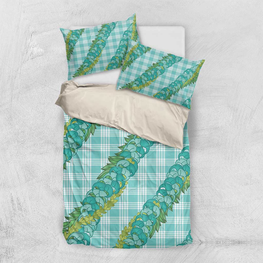 Hawaii Jade Vine Lei Bedding Set Aloha Palaka Motif - Turquoise - Polynesian Pride