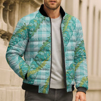 Hawaii Jade Vine Lei Bomber Puffer Jacket Aloha Palaka Motif - Turquoise - Polynesian Pride