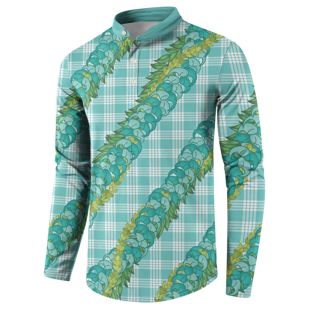 Hawaii Jade Vine Lei Button Sweatshirt Aloha Palaka Motif - Turquoise - Polynesian Pride