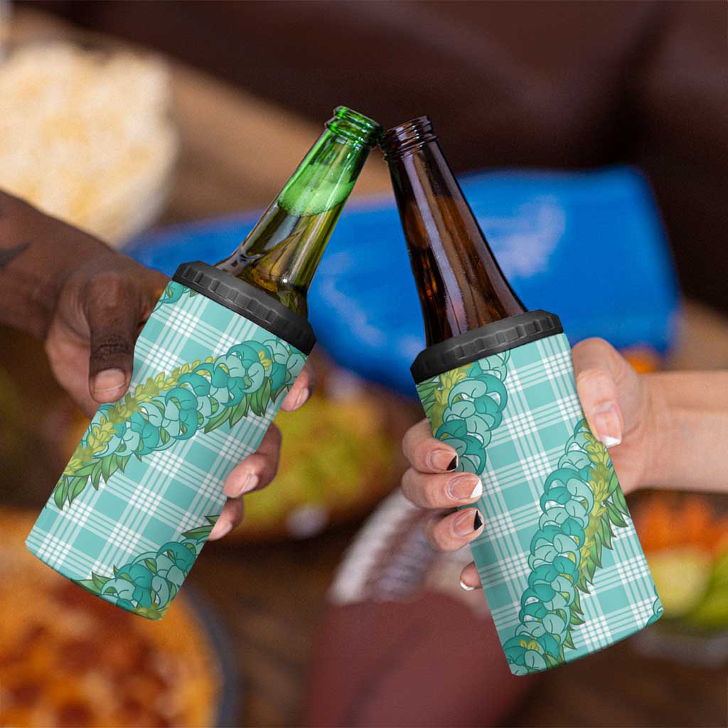 Hawaii Jade Vine Lei 4 in 1 Can Cooler Tumbler Aloha Palaka Motif - Turquoise - Polynesian Pride