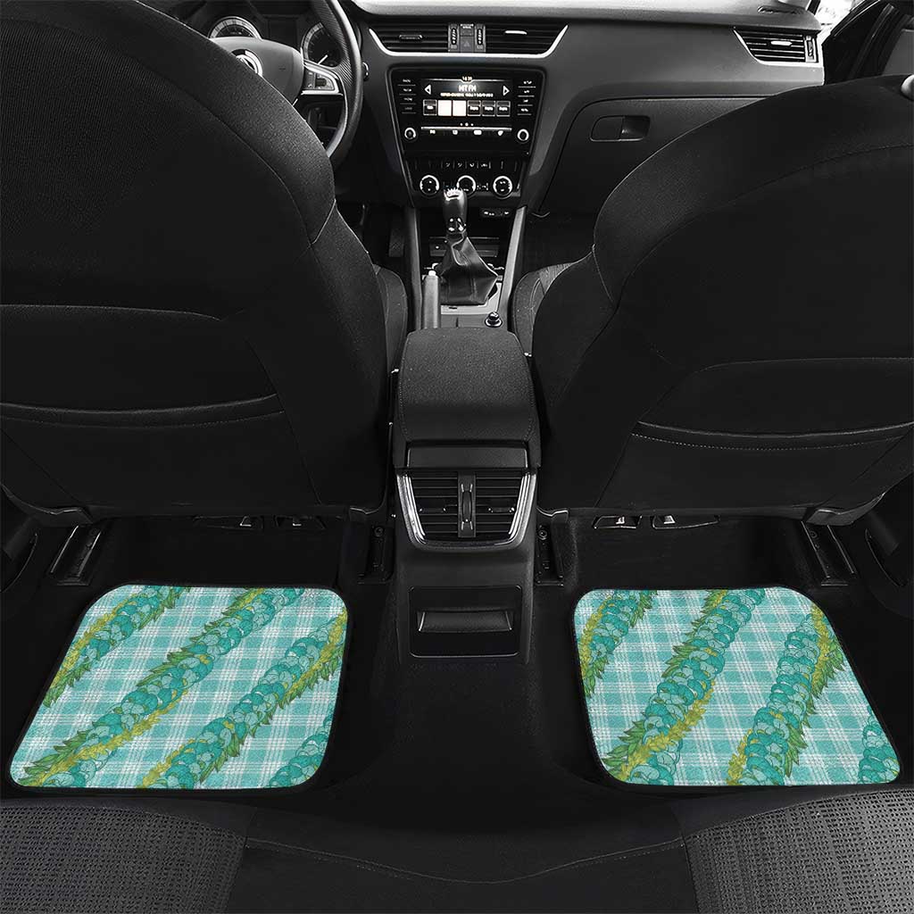 Hawaii Jade Vine Lei Car Mats Aloha Palaka Motif - Turquoise - Polynesian Pride