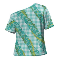 Hawaii Jade Vine Lei Cross Shoulder Shirt Aloha Palaka Motif - Turquoise - Polynesian Pride
