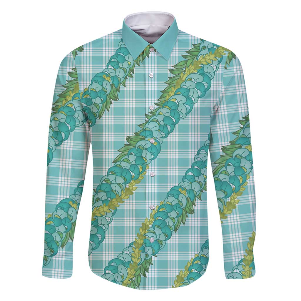 Hawaii Jade Vine Lei Family Matching Off Shoulder Maxi Dress and Hawaiian Shirt Aloha Palaka Motif - Turquoise - Polynesian Pride