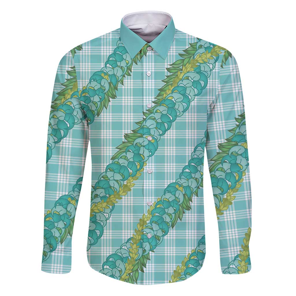 Hawaii Jade Vine Lei Family Matching Puletasi and Hawaiian Shirt Aloha Palaka Motif - Turquoise - Polynesian Pride