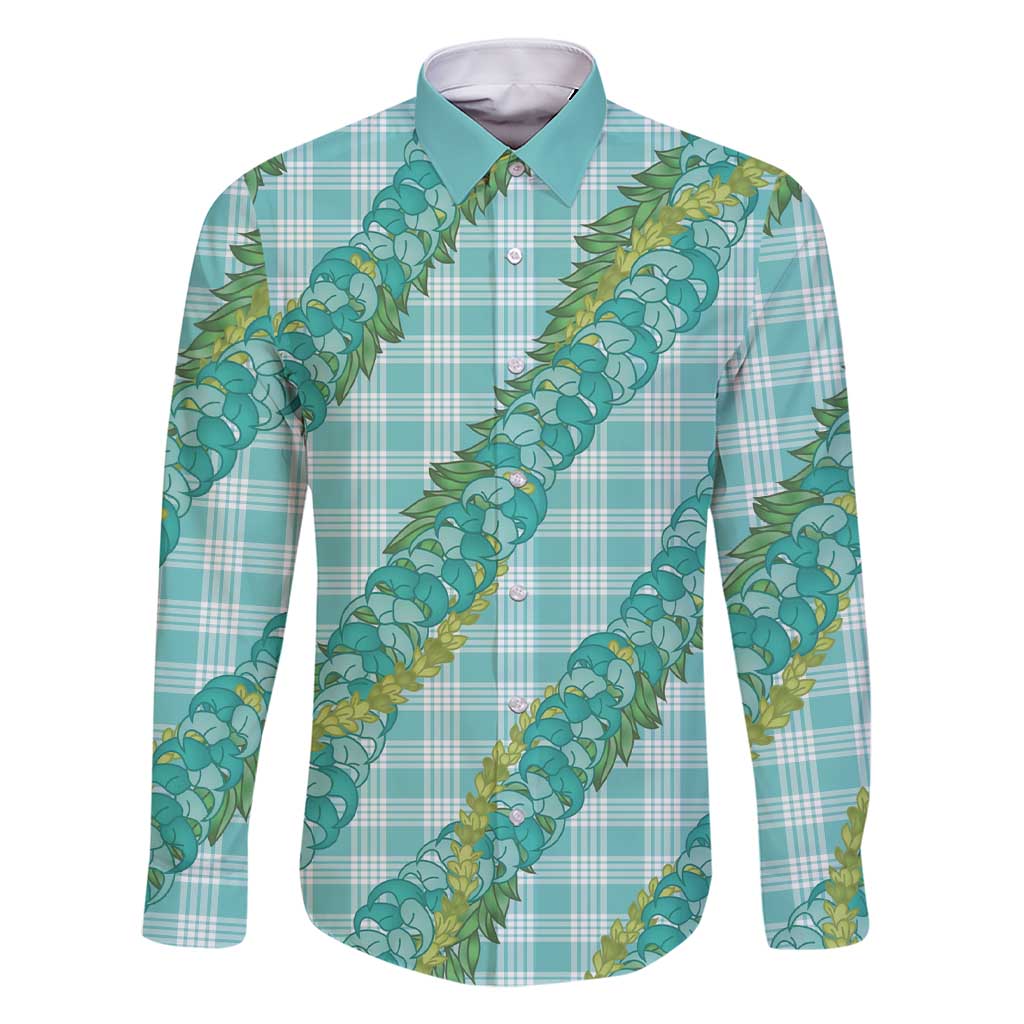 Hawaii Jade Vine Lei Family Matching Short Sleeve Bodycon Dress and Hawaiian Shirt Aloha Palaka Motif - Turquoise - Polynesian Pride